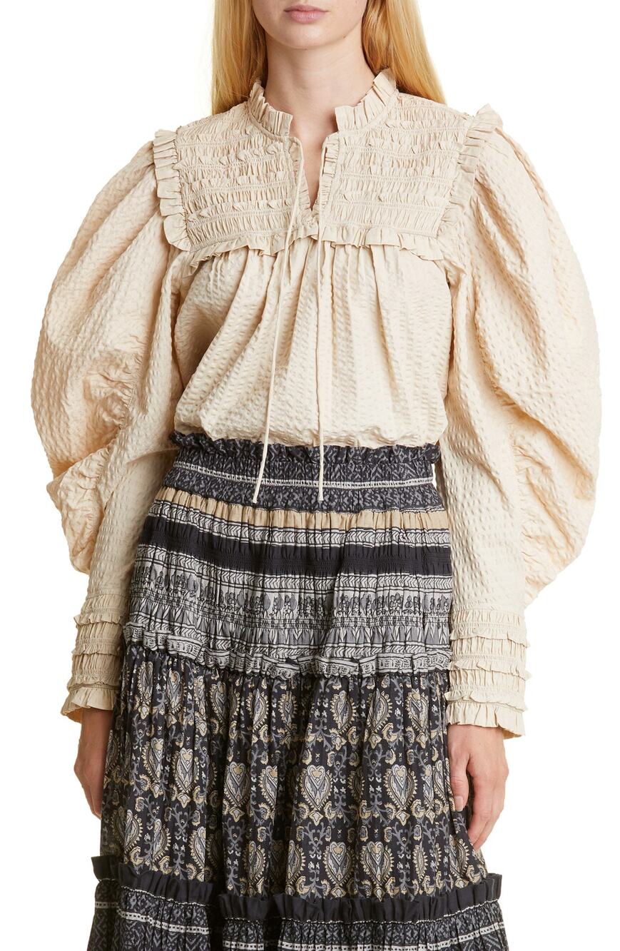 Sea Smocked Cream Sevyn Blouse Size XS
